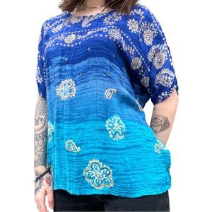 Y2K Blue Floral Beaded Blouse • Size Large 🦋✨
